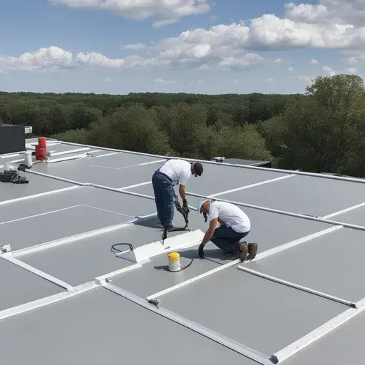 home exterior projects commercial roofers working on flat roof